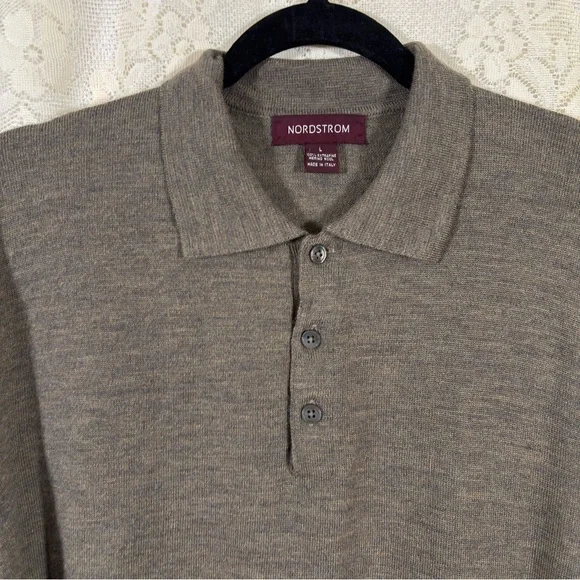 Nordstrom Extrafine Merino Wool Polo Sweater Brown Quiet Luxury Size Large - Picture 4 of 8